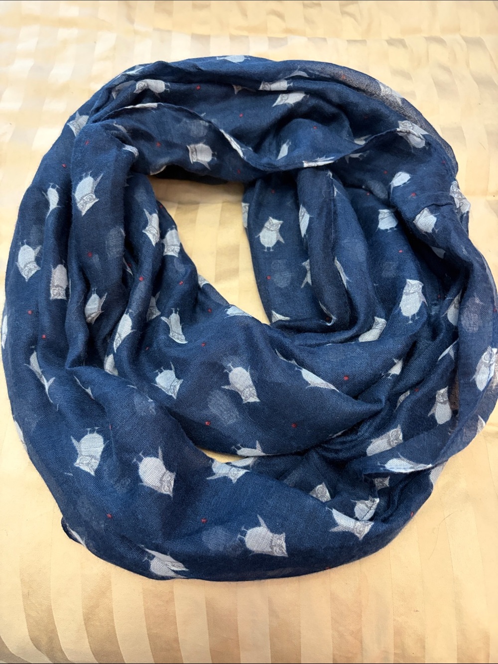 Bass Navy Infinity Scarf with White Owl Motif
